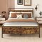 Metal Bed Frame Industrial Platform Bed with Wooden Headboard